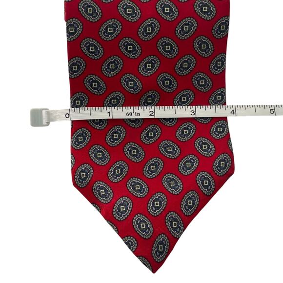 Andhurst Silk Tie, Classic Geometric Print, Red and Navy, 58 1/2" - Picture 7 of 8